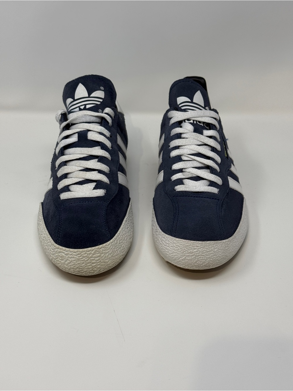 Size 9.5- adidas Navy Suede Sneakers with White Accents